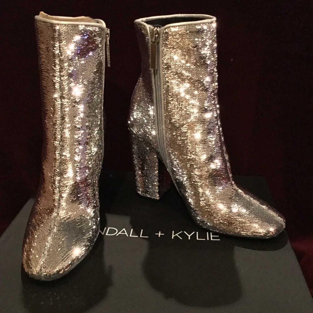 Kendall & Kylie Silver Sequin Booties - Picture 2 of 5